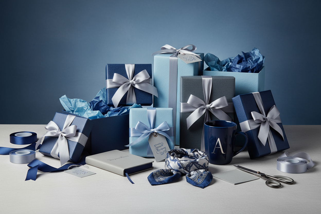 Curate Your Own Gift. Color theme to be Blue and Grey