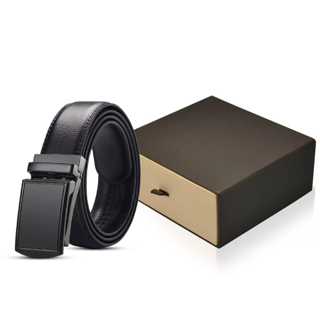 Men's Black Leather Automatic Buckle Belt