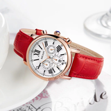 Ladies Fashion Red Leather Quartz Waterproof Wristwatch - Free Shipping