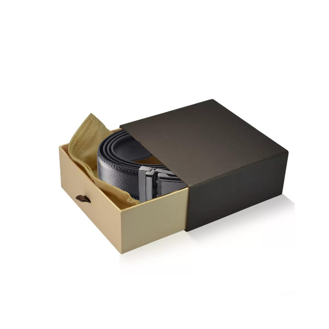 Men's Black Leather Automatic Buckle Belt