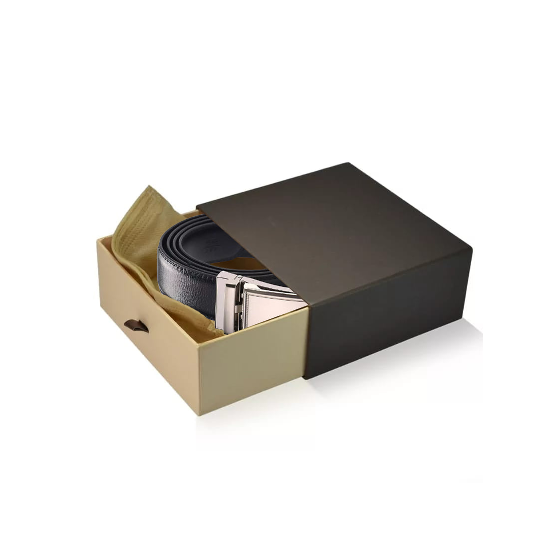 Men's Black Leather Automatic Buckle Belt