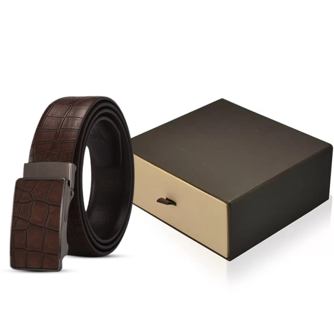 Men's Brown Leather Croc Automatic Buckle Belt