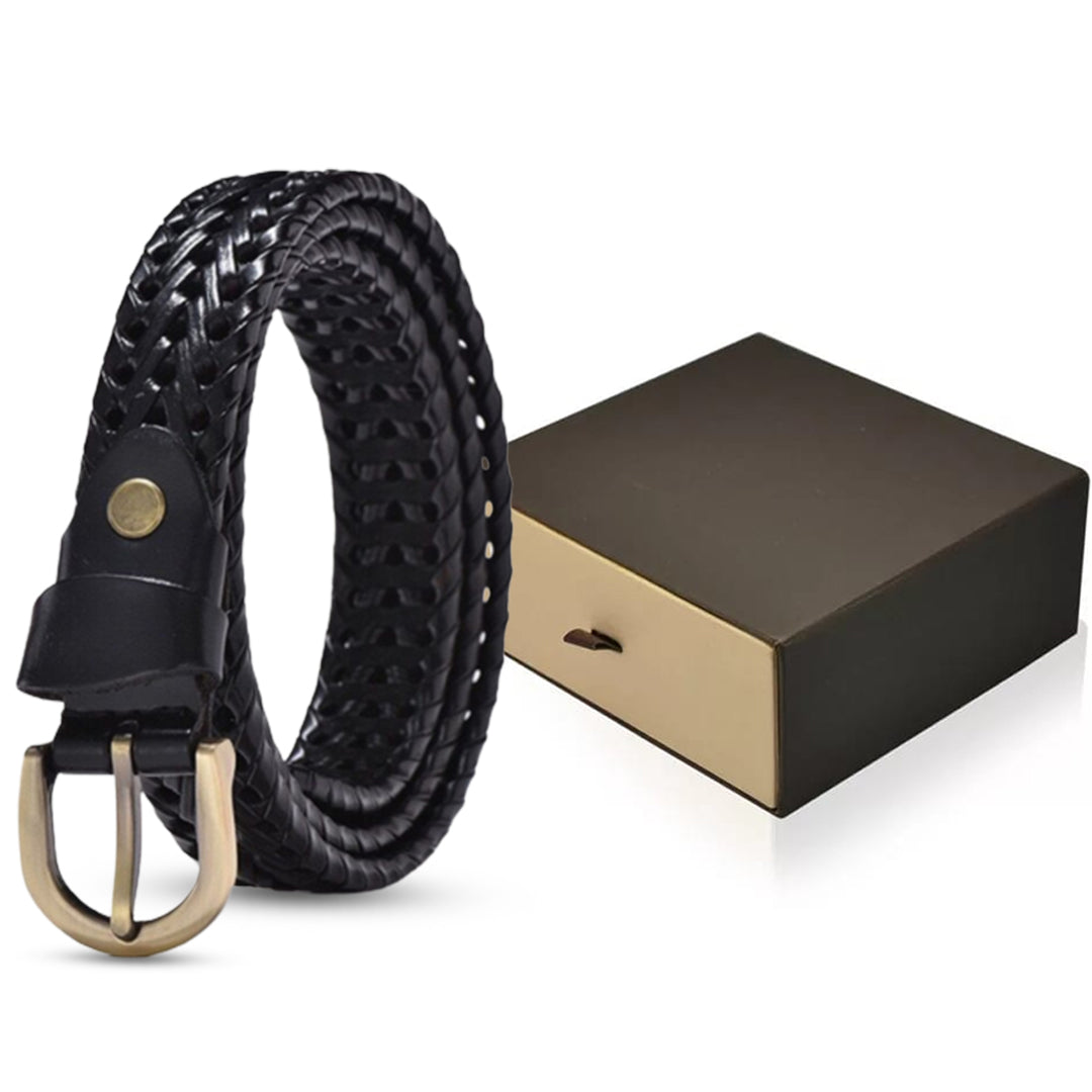 Ladies Black Braided Leather Belt