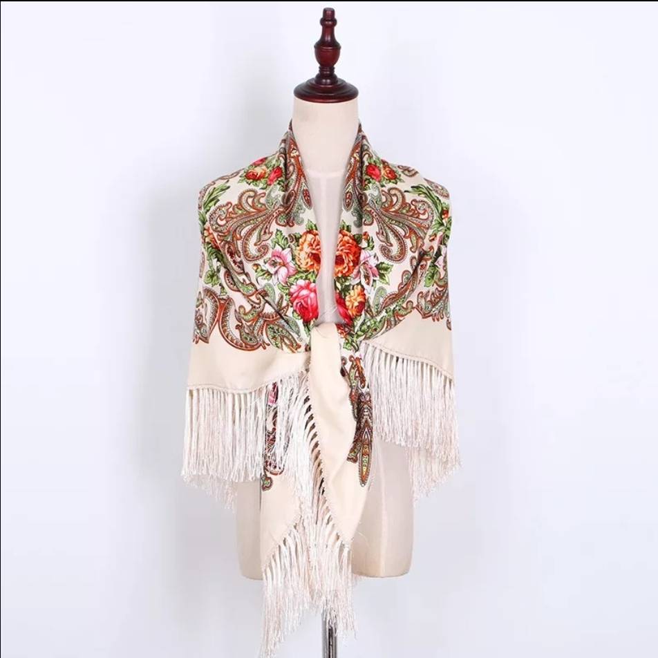 Folk Russian Floral Square Scarf