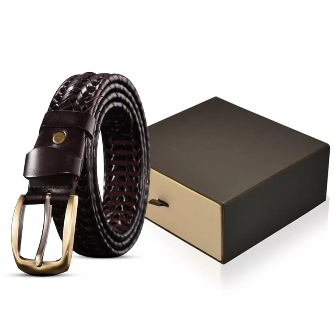 Men's Coffee Original Leather Braided Belt
