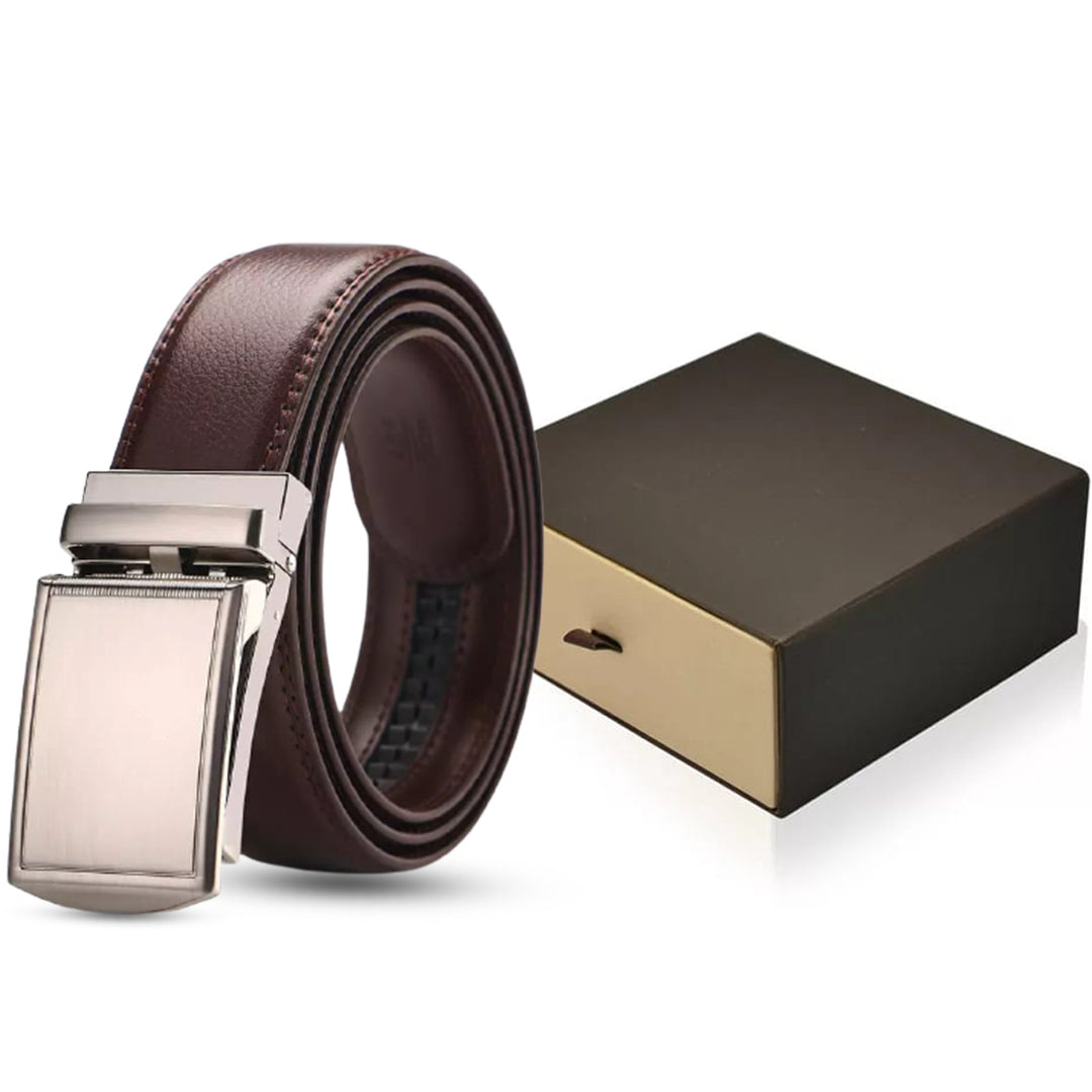 Men's Brown Leather Automatic Buckle Belt