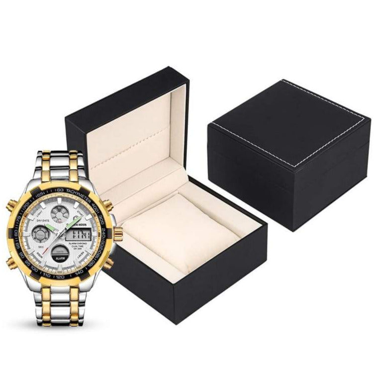 MEN'S STAINLESS STEEL SILVER GOLDEN WHITE WATCH