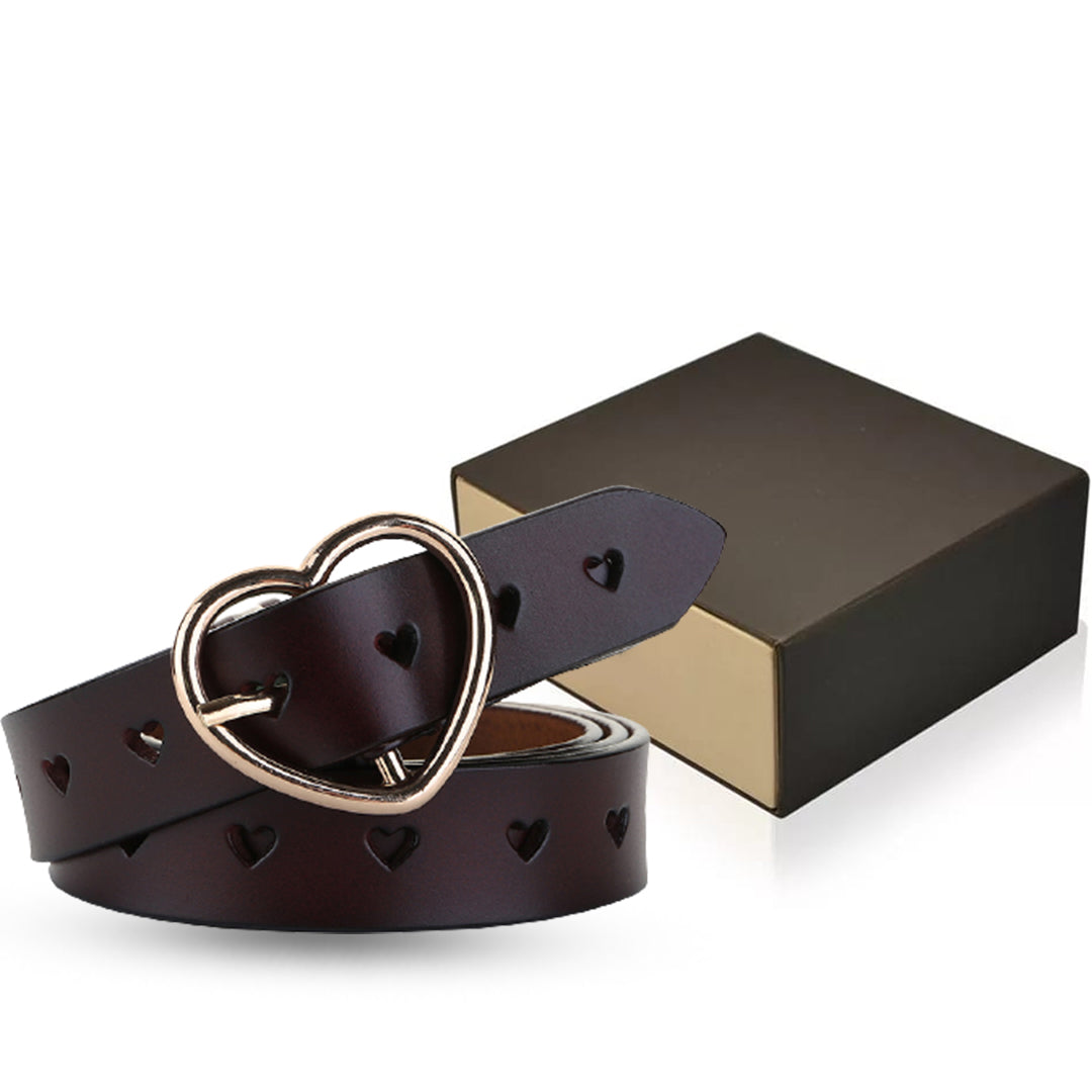 Ladies Coffee Heart Buckle Leather Belt
