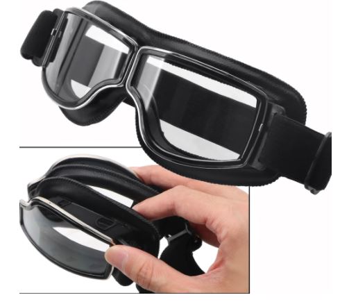 Motorcycle Retro Black Clear Lens Goggle