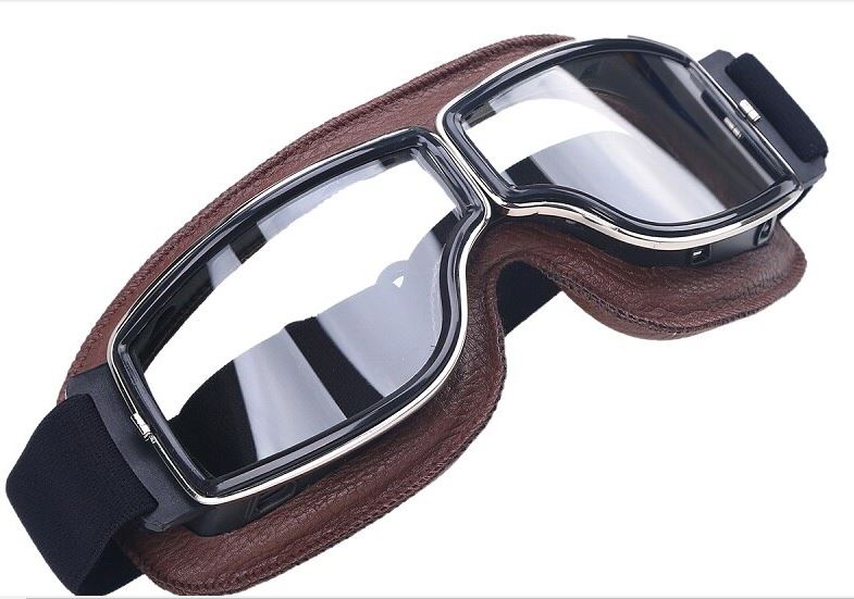 Motorcycle Retro Brown Clear Lens Goggle