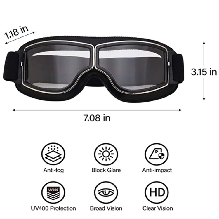 MOTORCYCLE RETRO BLACK SILVER TINTED LENS GOGGLE