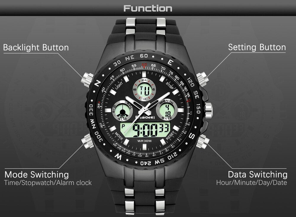 MEN'S RUBBER BAND BLACK SPORTS QUARTZ WRIST WATCH