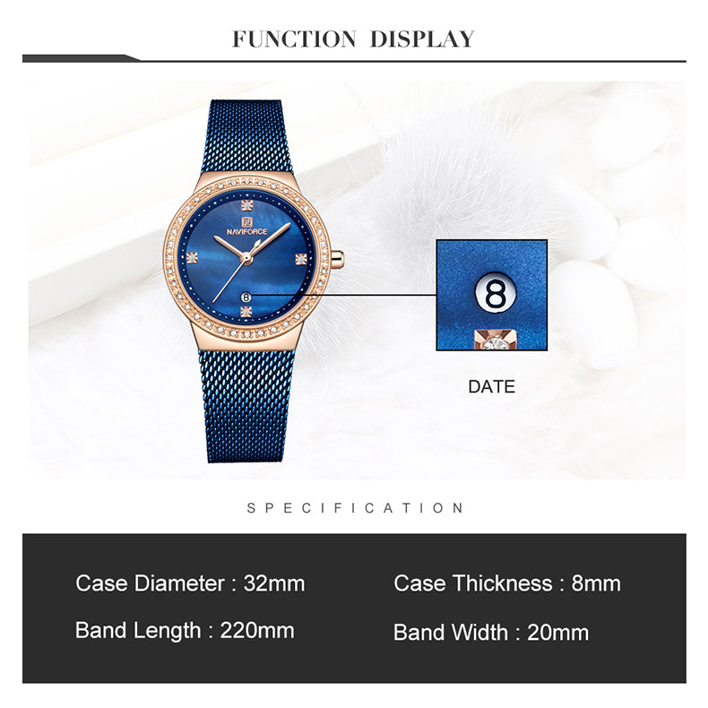 Ladies Stainless Steel Blue Crystal Dial Quartz Wrist Watch