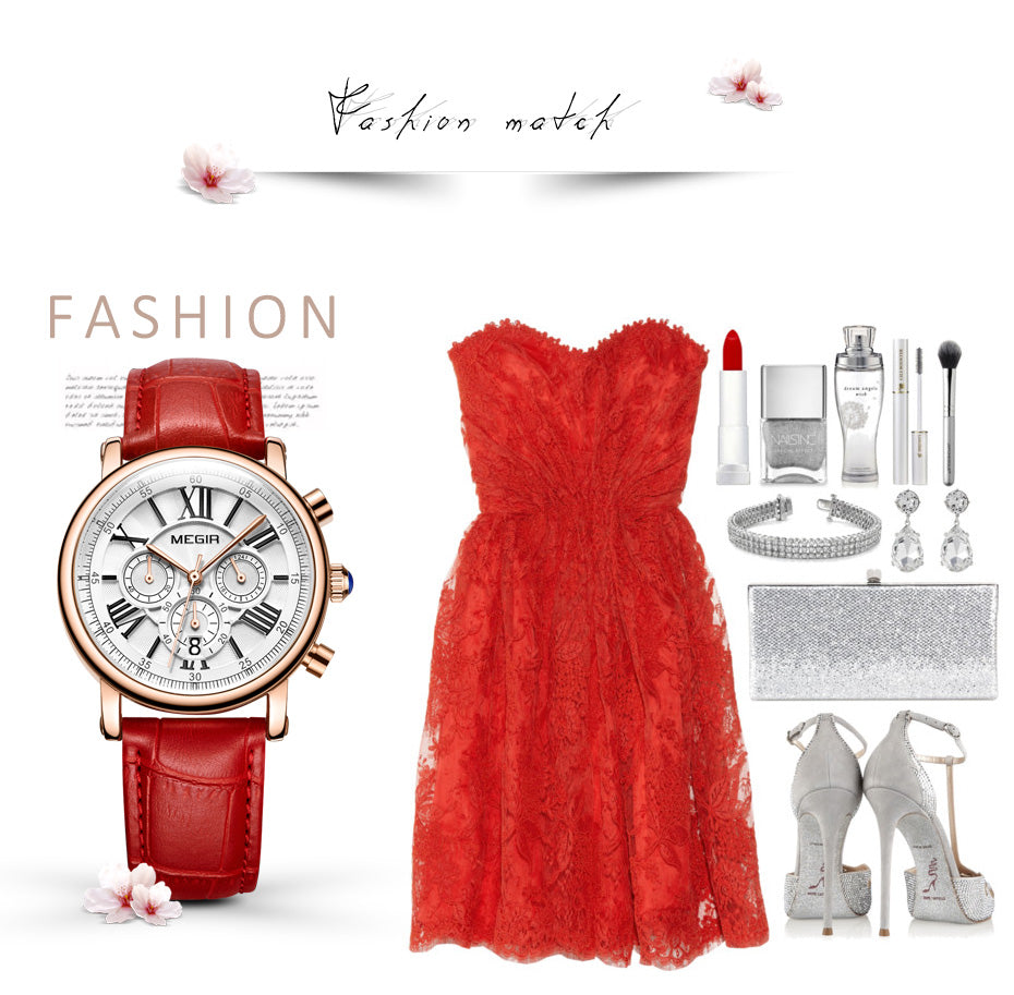 Ladies Red Leather Quartz Wristwatch