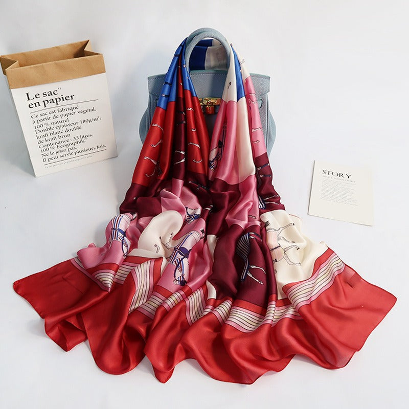Animal Print Multicolor Satin Silk Scarf