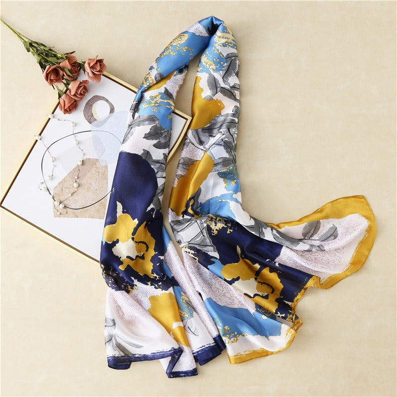 Elegant Printed Satin Silk Scarf