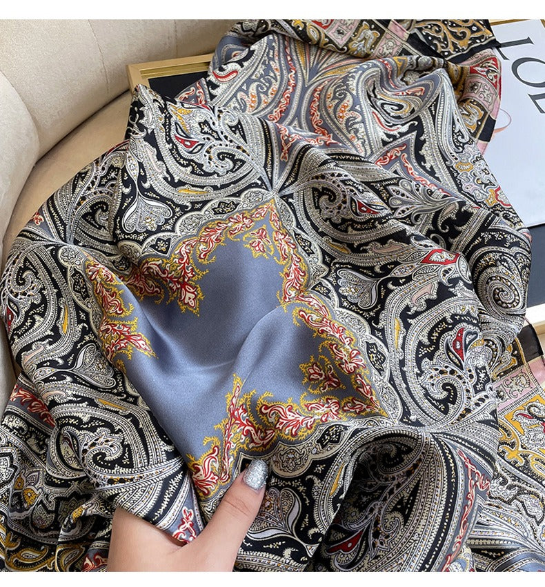 Printed satin silk scarf