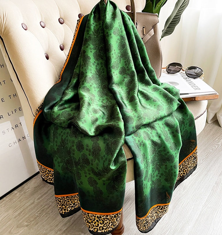 Peacock Green Printed Satin Silk Scarf
