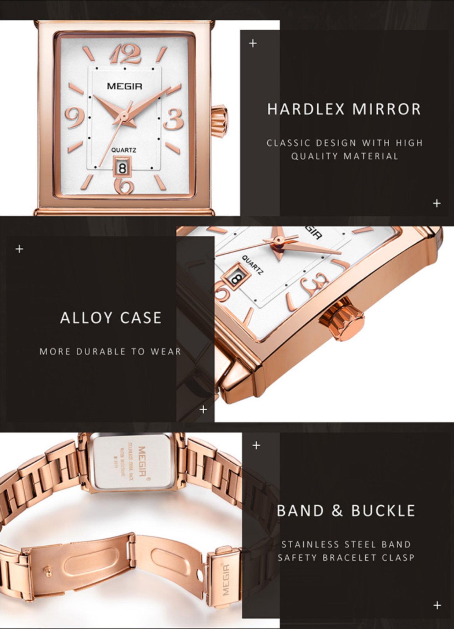 Ladies Stylish SS Rose Gold Bracelet Quartz Water Resistant Wristwatch - Free Shipping