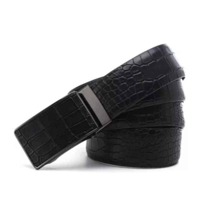 Men's Black Leather Croc Automatic Buckle Belt