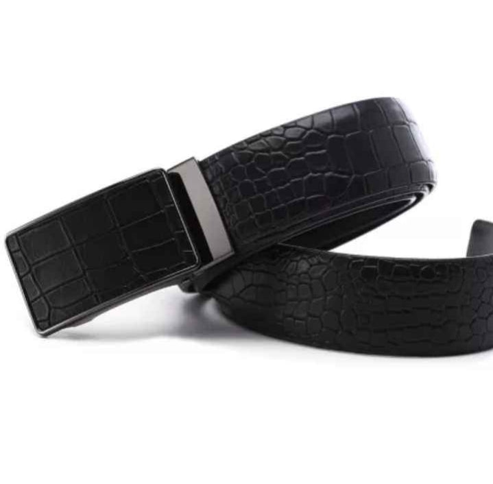 Men's Black Leather Croc Automatic Buckle Belt