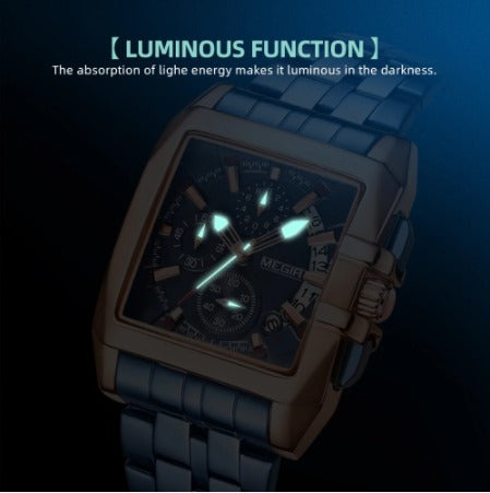 MEN'S STAINLESS STEEL SQUARE BLUE QUARTZ WATCH