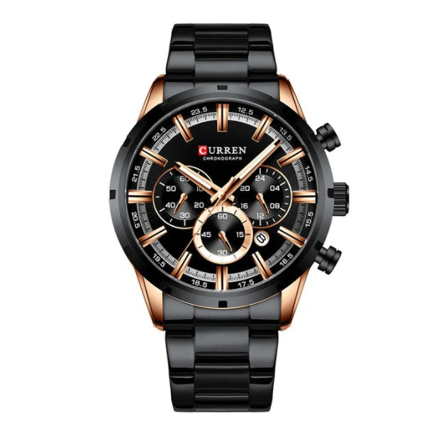 Men's Stainless Steel Black Quartz Watch