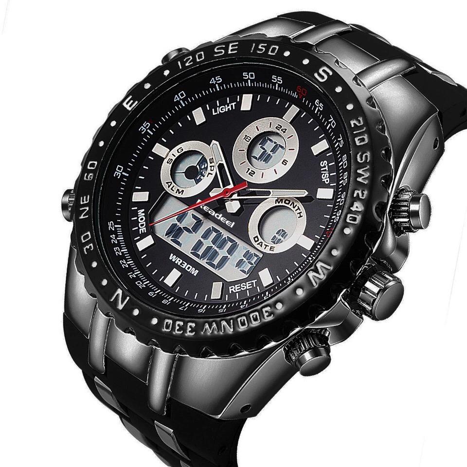 Men's Black Rubber Band Quartz Water Resistant Wristwatch