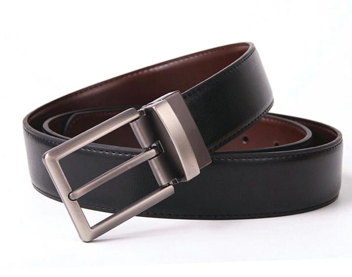 Men Genuine Leather Plate Reversible Buckle Belt Toothpick Pattern
