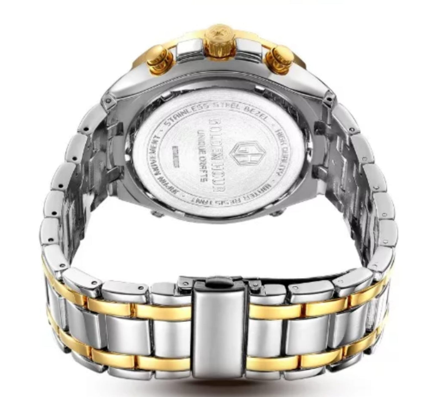 MEN'S STAINLESS STEEL SILVER GOLDEN WHITE WATCH