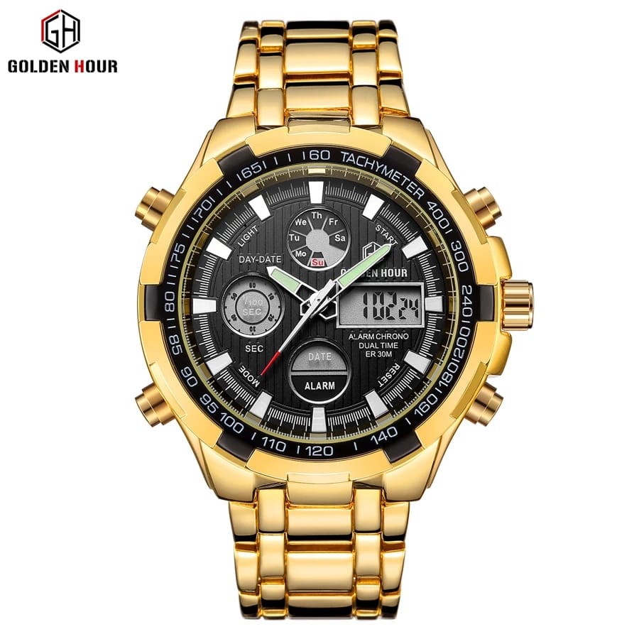 Men's Stainless Steel Golden Black Quartz Watch