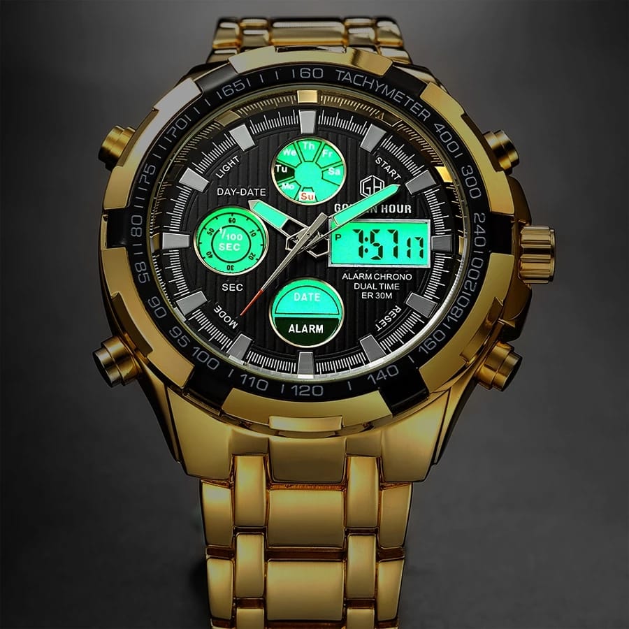 Men's Stainless Steel Golden Black Quartz Watch