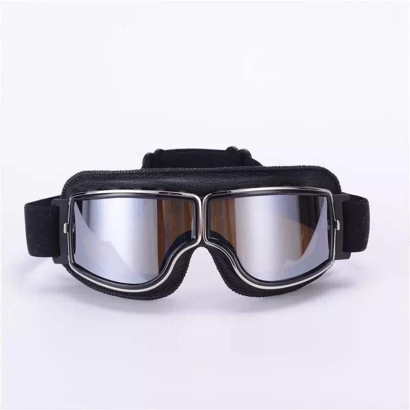 MOTORCYCLE RETRO BLACK SILVER TINTED LENS GOGGLE