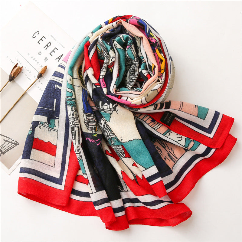 Artistic Fashion Multicolor Viscose Scarf