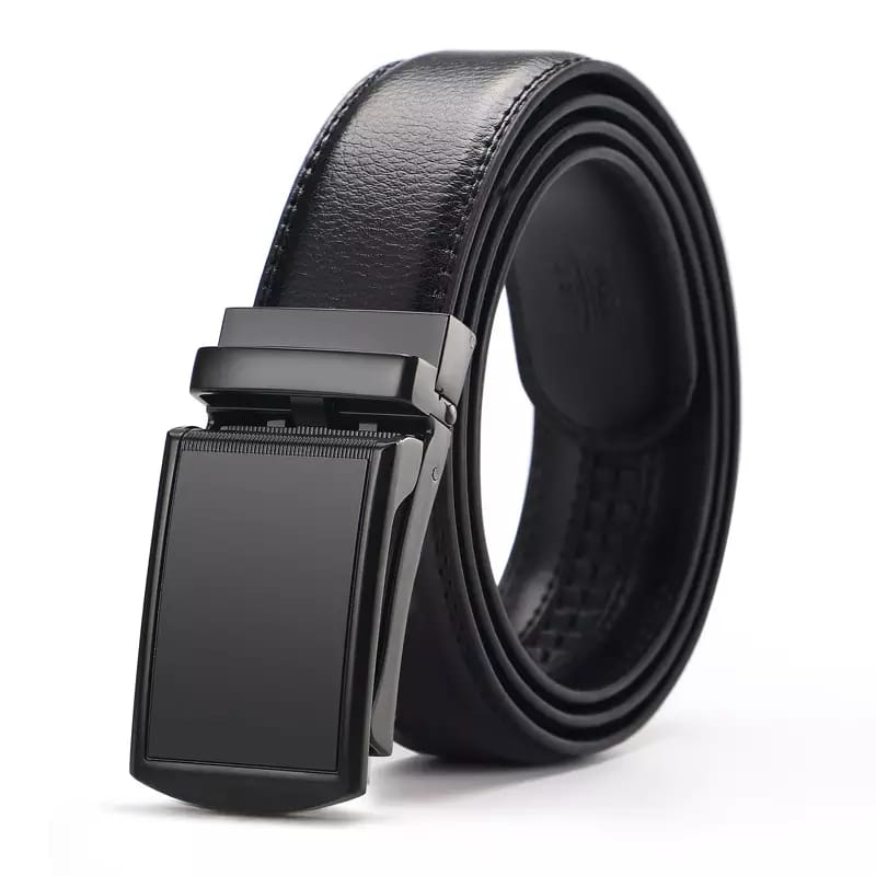 Men's Black Leather Automatic Buckle Belt