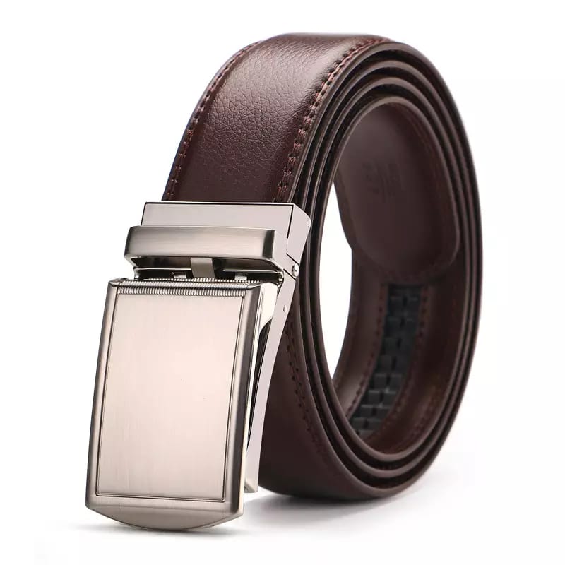 Men's Brown Leather Automatic Buckle Belt