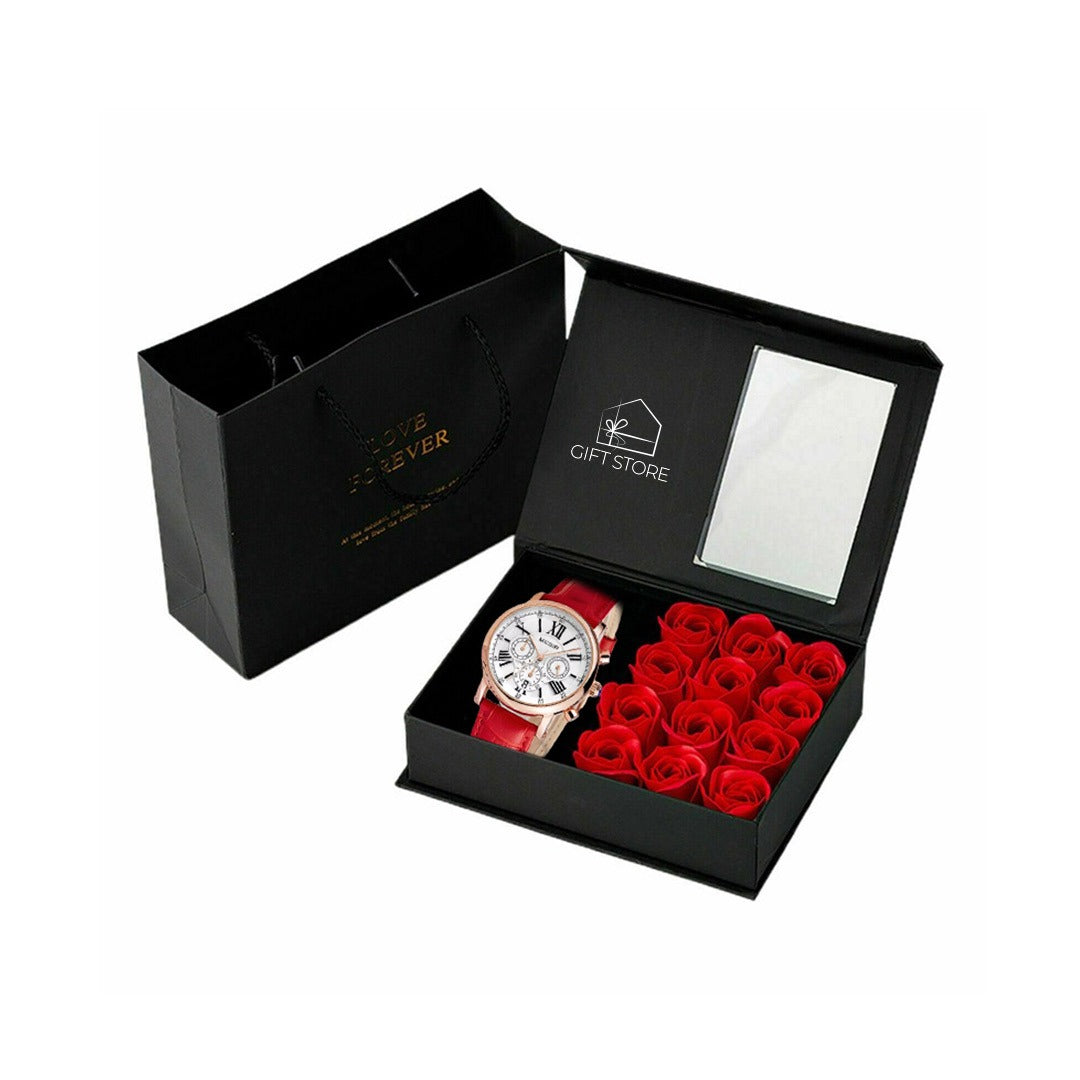 Ladies Red Leather Quartz Wristwatch