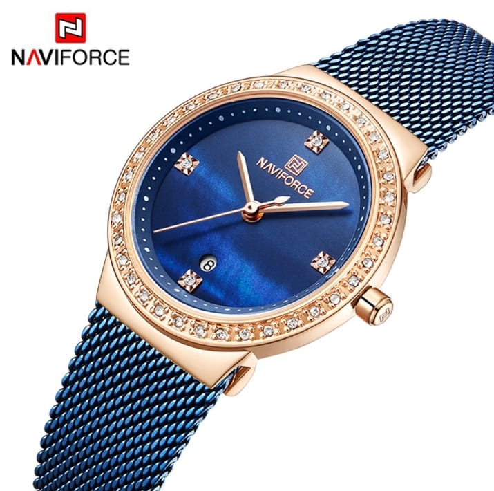 Ladies Stainless Steel Blue Crystal Dial Quartz Wrist Watch