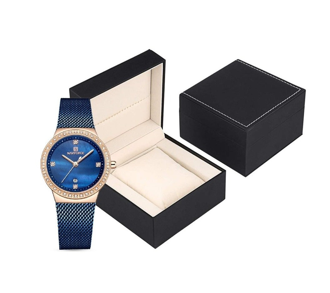 Ladies Stainless Steel Blue Crystal Dial Quartz Wrist Watch