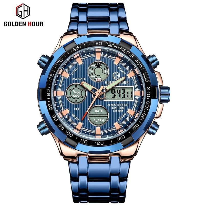 Men's Stainless Steel Blue Quartz Watch