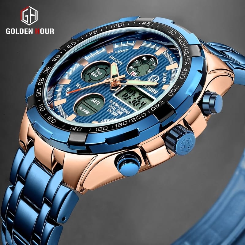Men's Stainless Steel Blue Quartz Watch