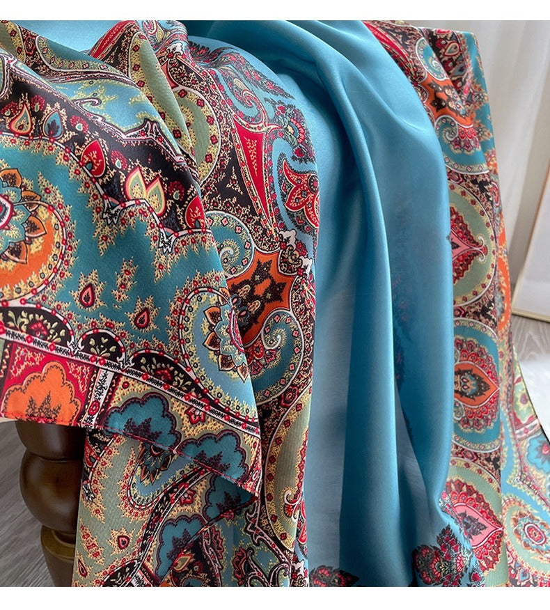 Boho Style Printed Satin Silk Scarf