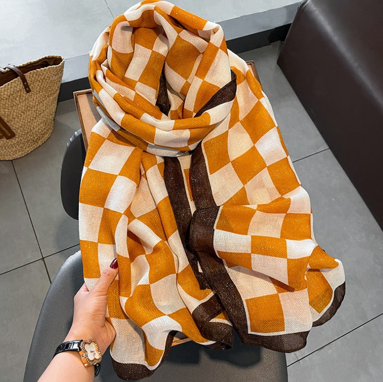 Boho Style Square Pattern Viscose Scarf