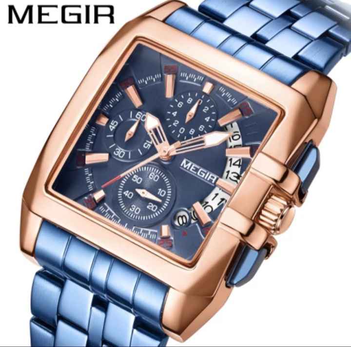 MEN'S STAINLESS STEEL SQUARE BLUE QUARTZ WATCH