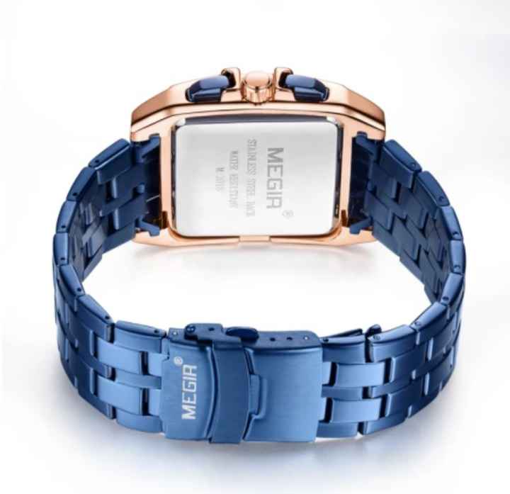 MEN'S STAINLESS STEEL SQUARE BLUE QUARTZ WATCH