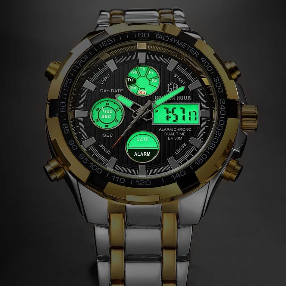 Men's Luxury SS Black Round Dial Quartz Waterproof Wristwatch - Free Shipping
