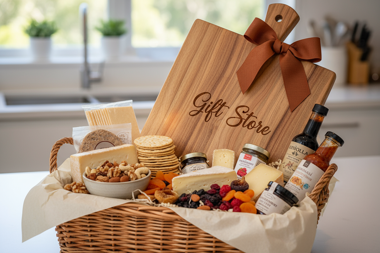 Gift Store laser engraved cheese board gift hamper without alcohol