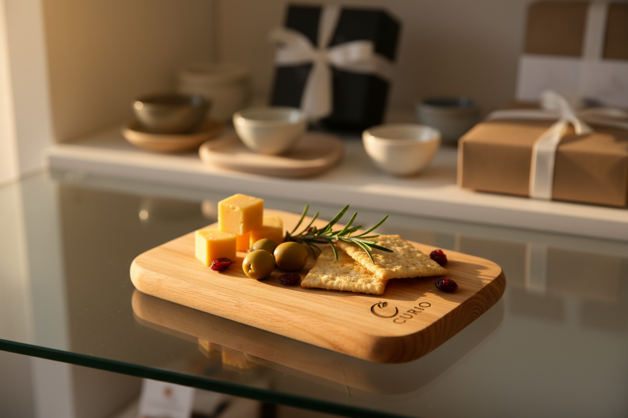 small rectangular engraved branded cheese board
