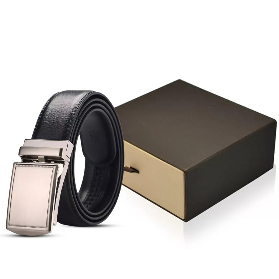 Men's Black Leather Automatic Buckle Belt
