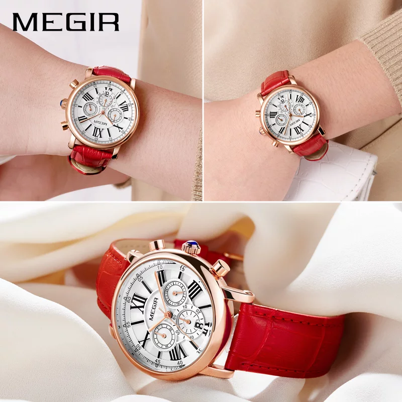 Ladies Fashion Red Leather Quartz Waterproof Wristwatch - Free Shipping